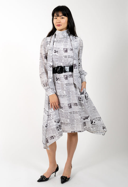EVELYN: SUFFRAGIST NEWSPRINT DRESS