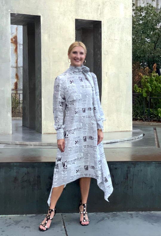 EVELYN: SUFFRAGIST NEWSPRINT DRESS