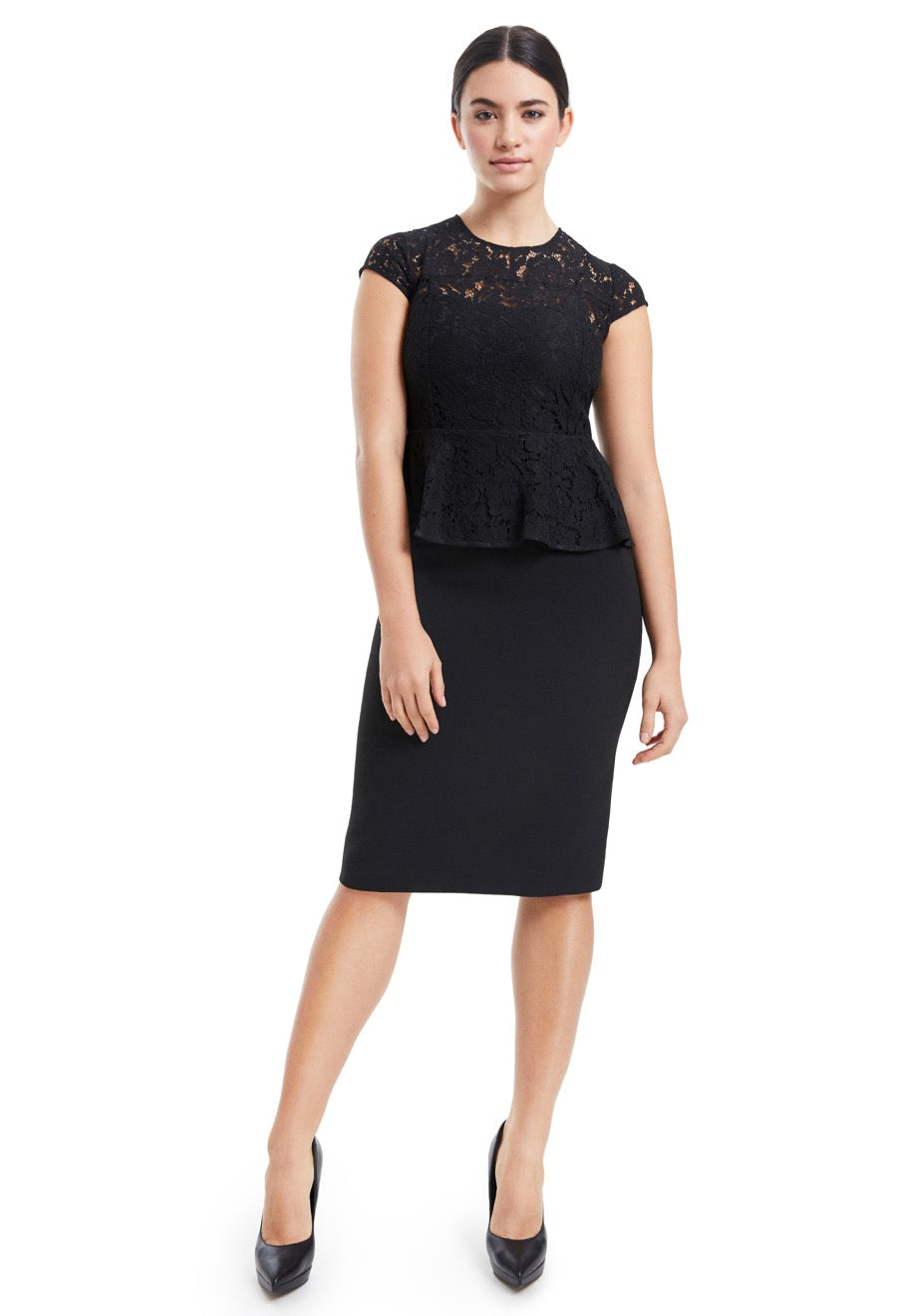 JULIA CAP SLEEVE LACE & CREPE PLUS SIZE LBD DRESS GRAVITAS JULIA CAP SLEEVE LACE & CREPE PLUS SIZE LBD DRESS GRAVITAS