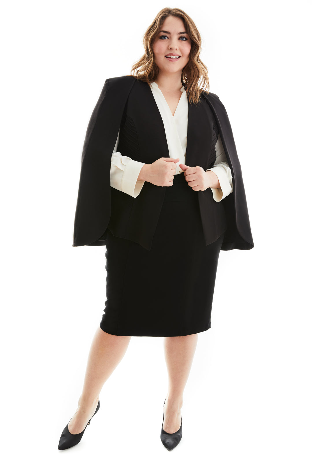 FREYA PLUS SIZE CAPE BLAZER – GRAVITAS