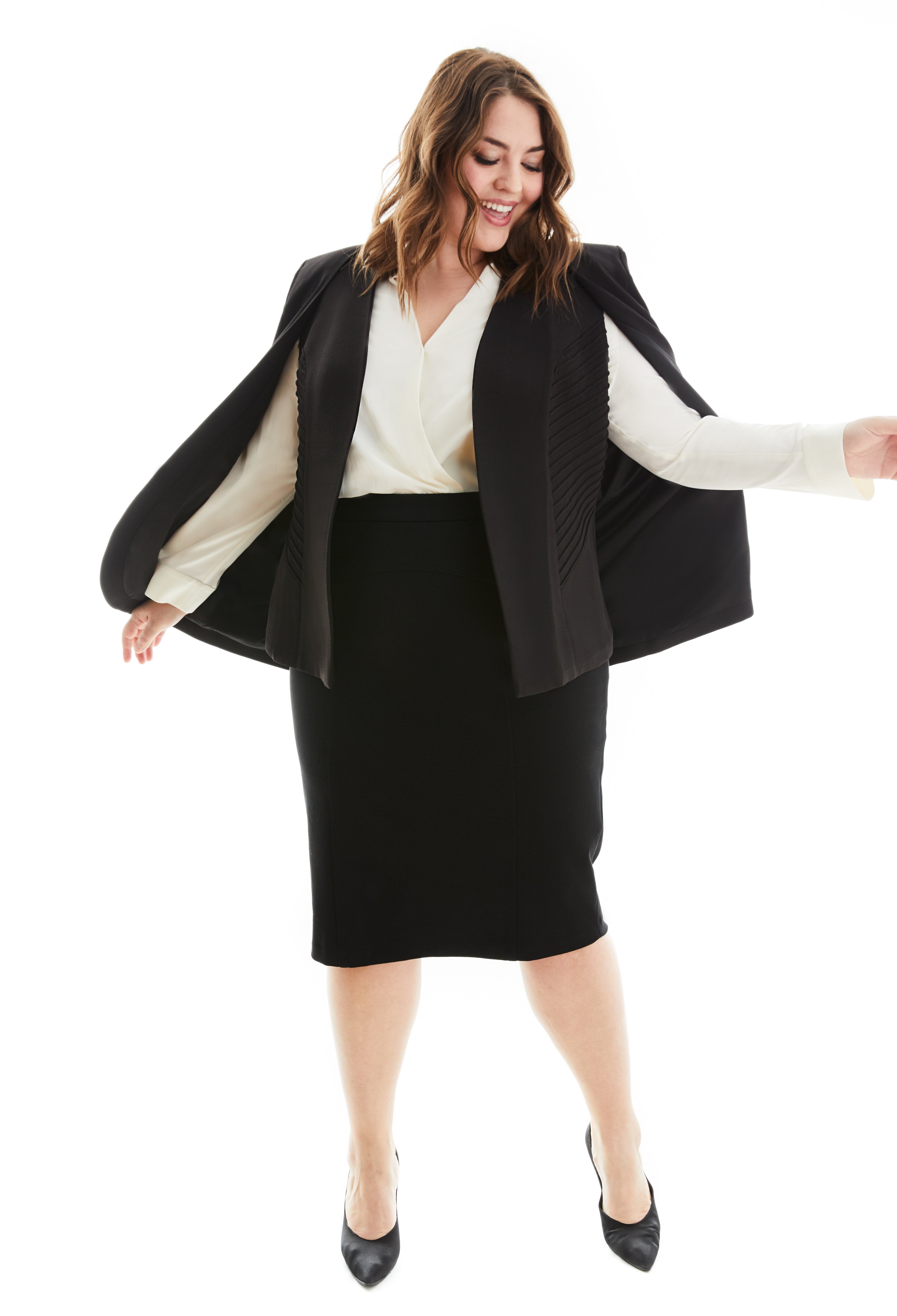 Black cape blazer plus size best sale