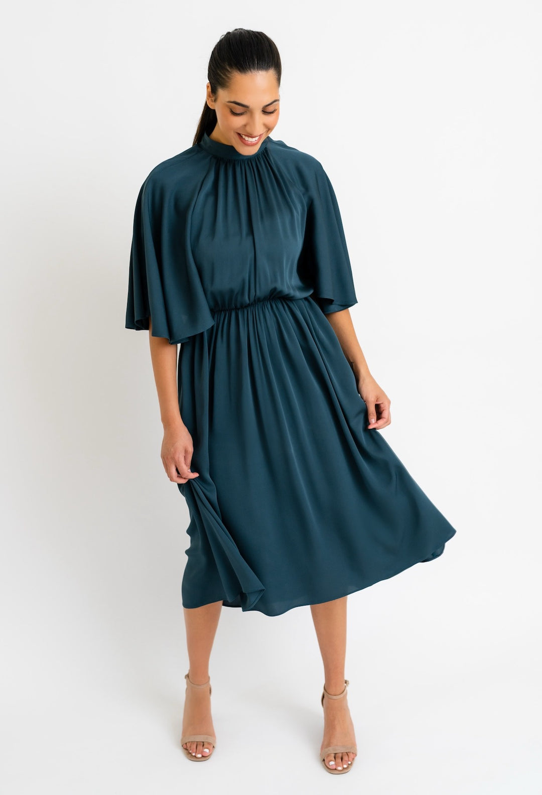 silk convertible dress Long Convertible Satin A-line Slit Dress by Ladivine CD323 ABC Fashion